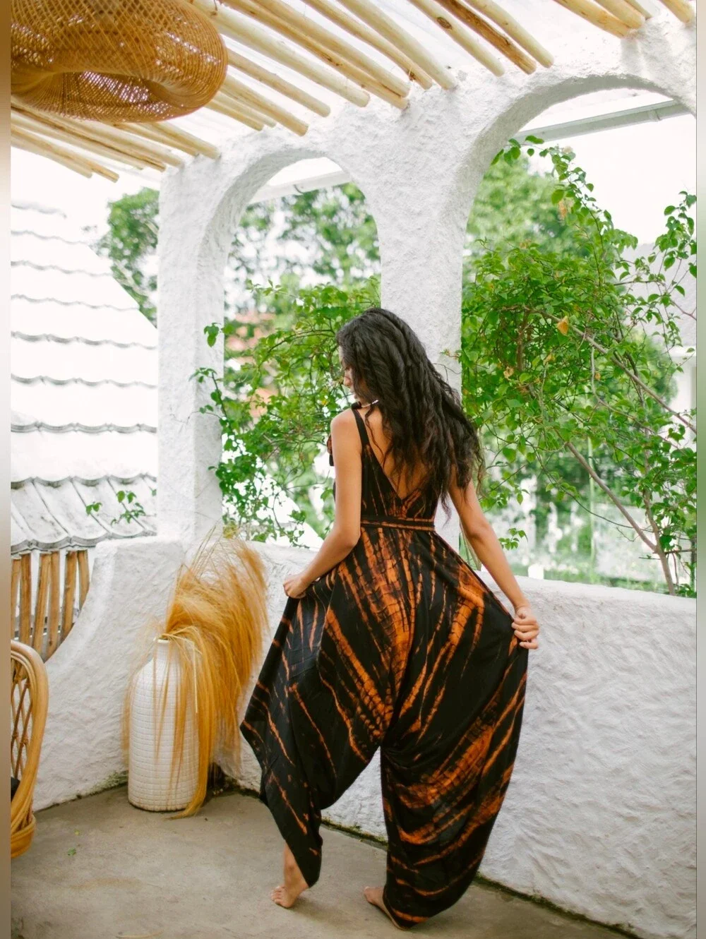 Black & Copper Tie-Dye V-Neck Bohemian Jumpsuit *NWT*-One Size - Picture 3 of 8